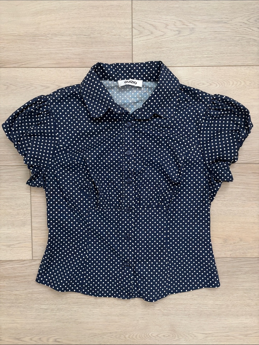 Danielle Guizio Navy and White Polka Dot Button-Down Blouse